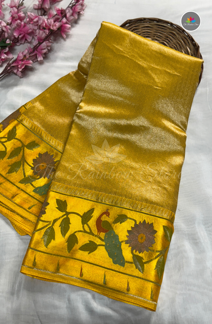 Brocade Tissue Saree - Mustard Yellow