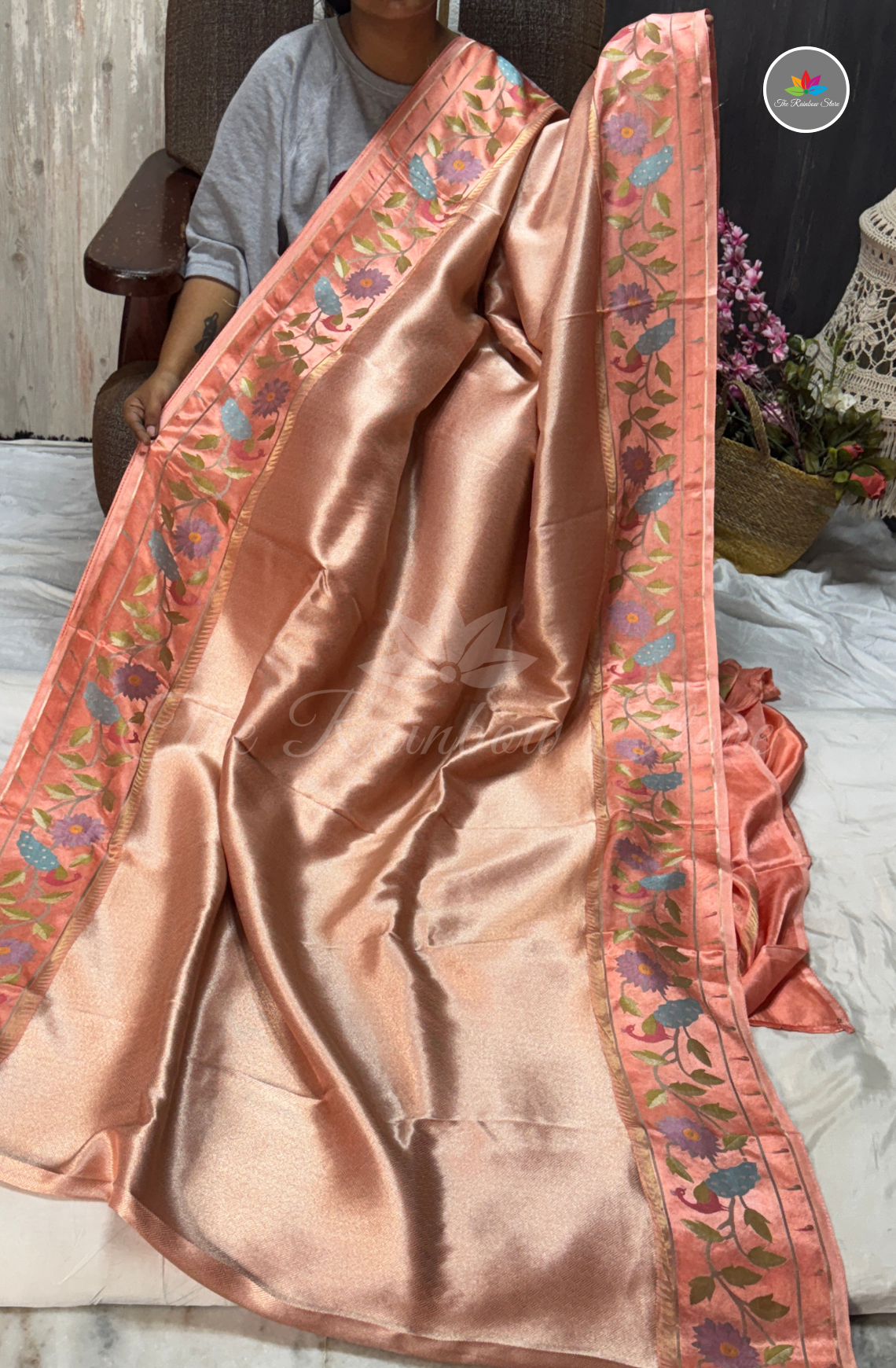 Brocade Tissue Saree - Peach