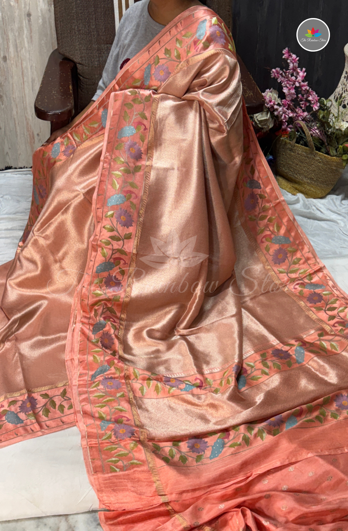 Brocade Tissue Saree - Peach