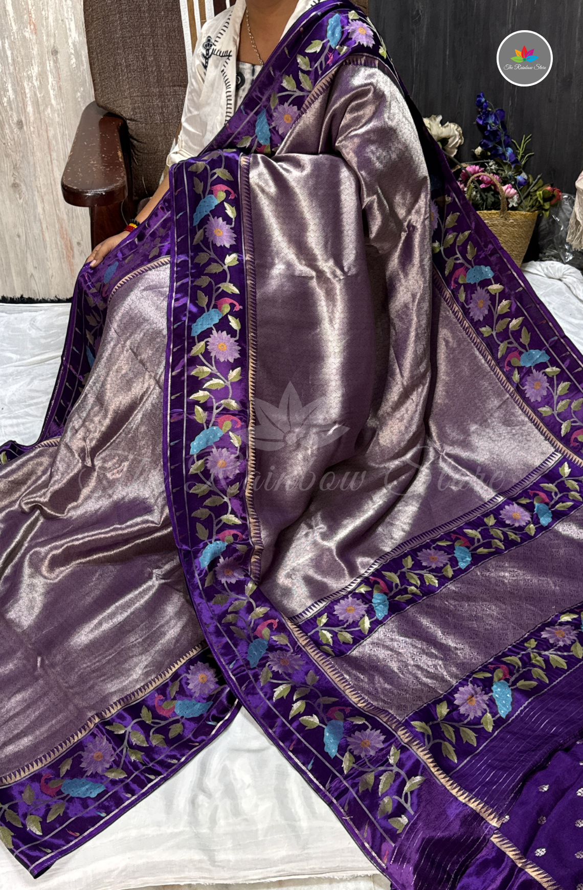 Brocade Tissue Saree - Plum Purple