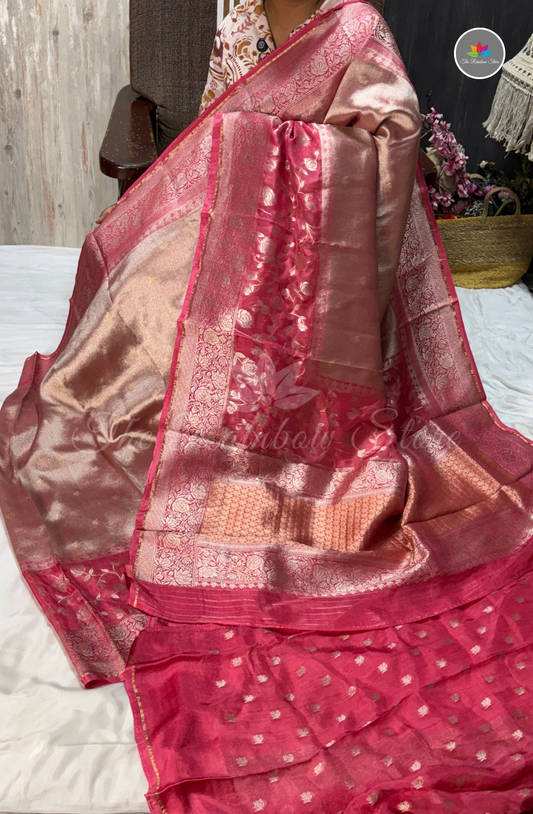 Brocade Tissue Saree - Rose Gold