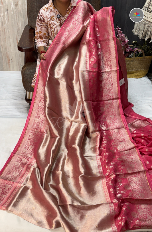 Brocade Tissue Saree - Rose Gold