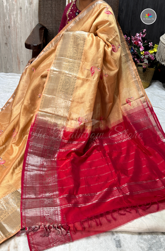 Mangalagiri Handloom Pattu Saree – Champagne Gold Beige