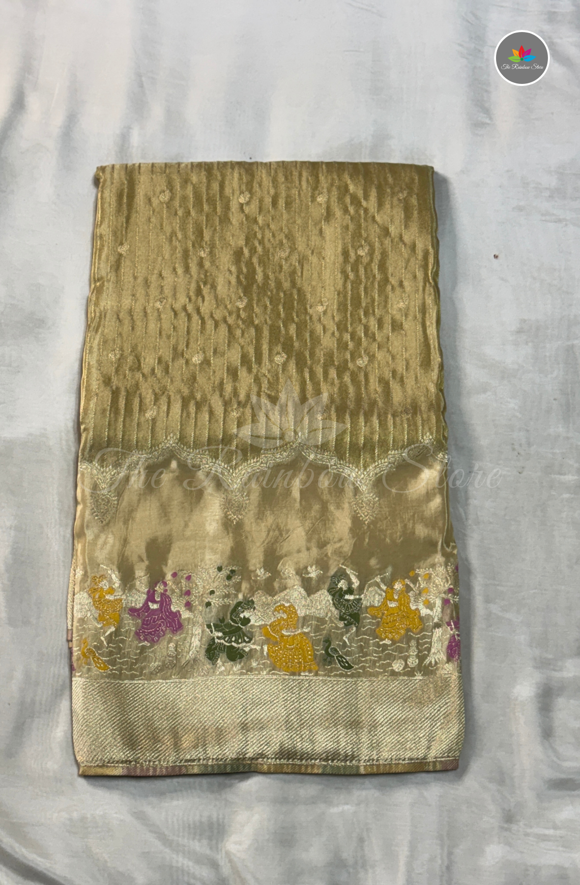 Imported Satin Tissue Mushru Saree - Champagne Gold & Antique Gold