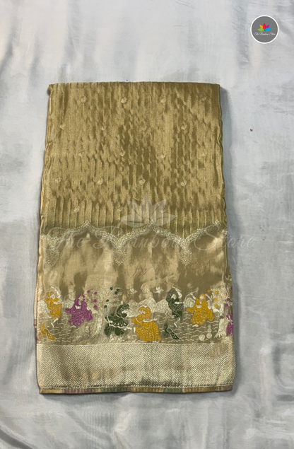 Imported Satin Tissue Mushru Saree - Champagne Gold & Antique Gold