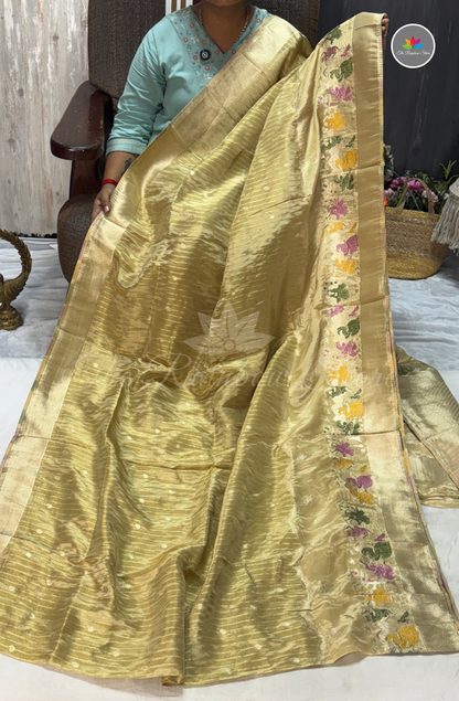 Imported Satin Tissue Mushru Saree - Champagne Gold & Antique Gold