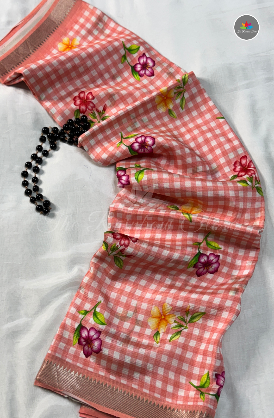 Checked Mangalagiri Pattu Saree - Peach