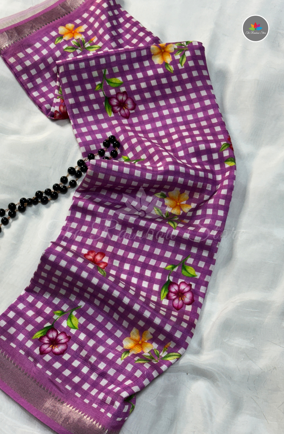 Checked Mangalagiri Pattu Saree - Purple