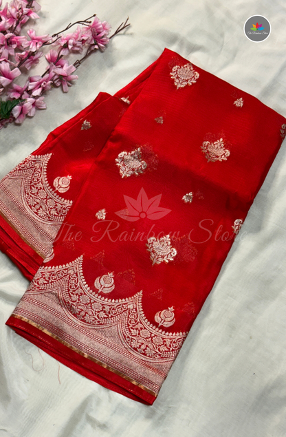 Manipur Kota Silk Saree - Cherry Red