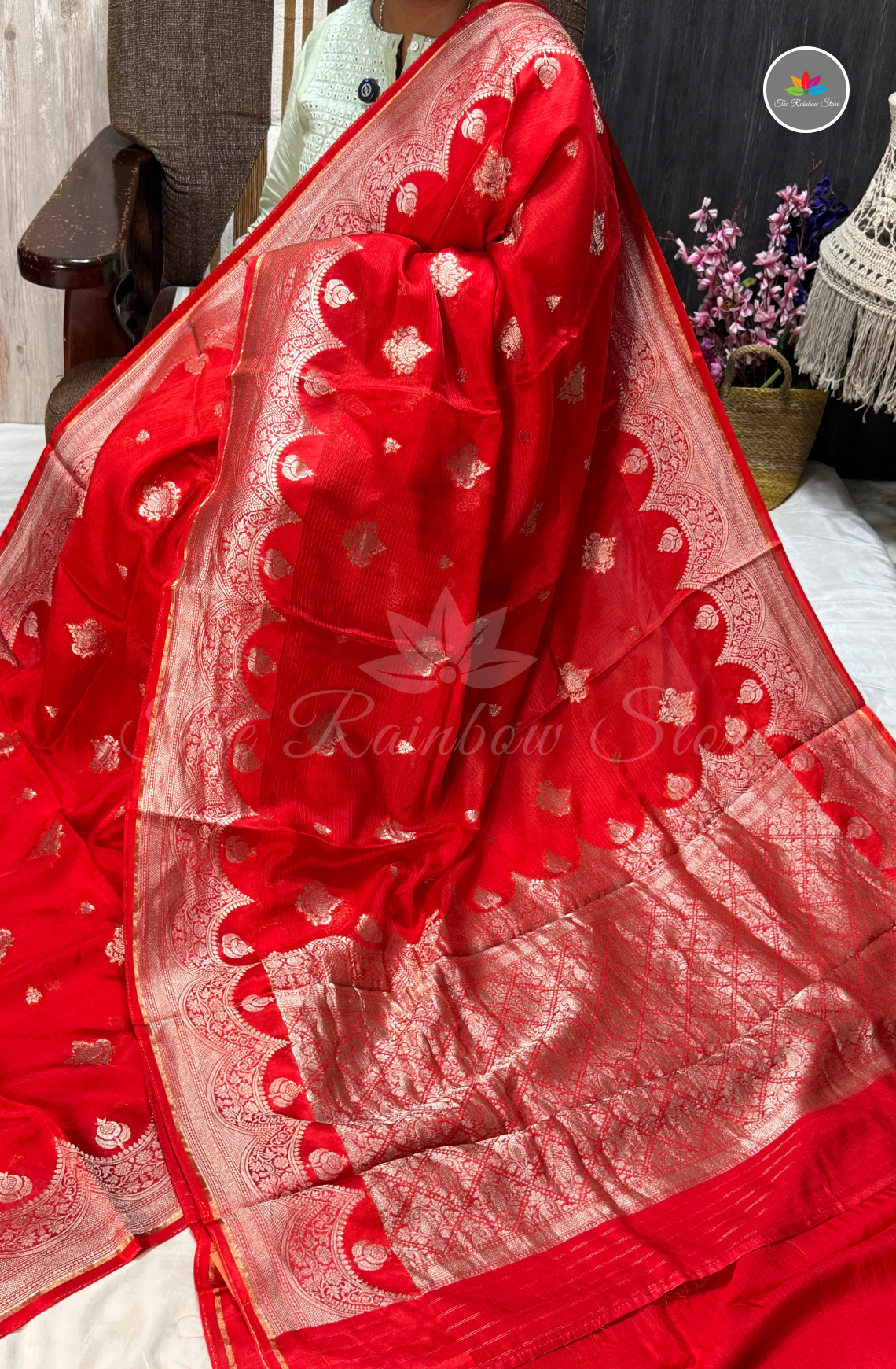 Manipur Kota Silk Saree - Cherry Red