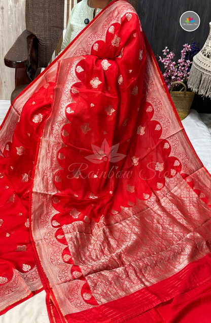 Manipur Kota Silk Saree - Cherry Red