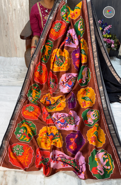 Mangalagiri Pattu Saree - Chocolate Brown with Mustard Yellow