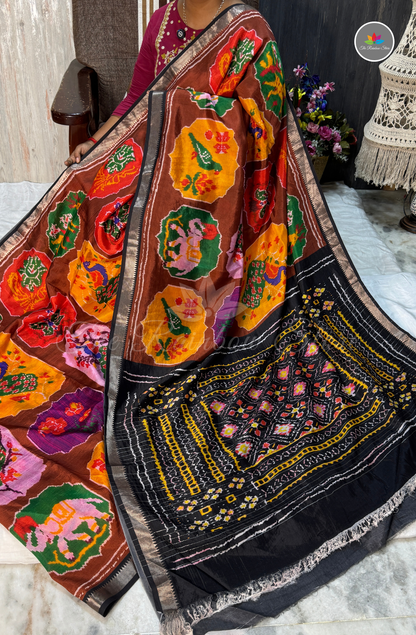 Mangalagiri Pattu Saree - Chocolate Brown with Mustard Yellow