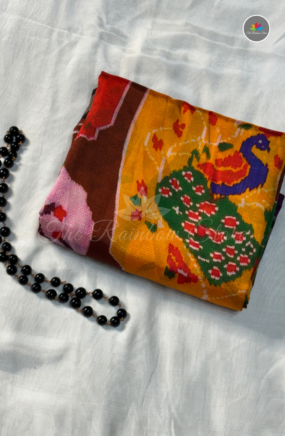 Mangalagiri Pattu Saree - Chocolate Brown with Mustard Yellow