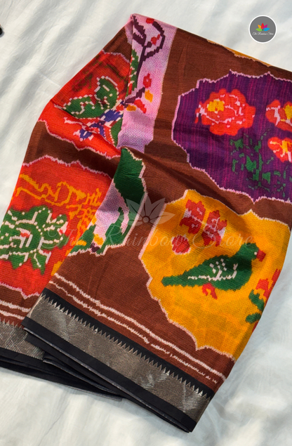 Mangalagiri Pattu Saree - Chocolate Brown with Mustard Yellow