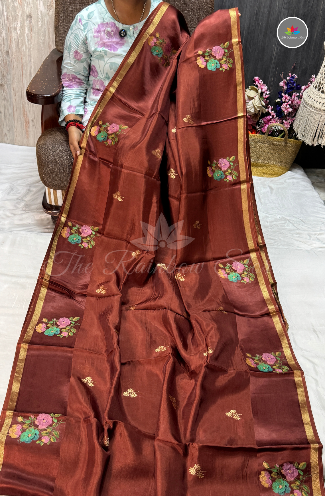 Organza Silk Saree - Coffee Brown