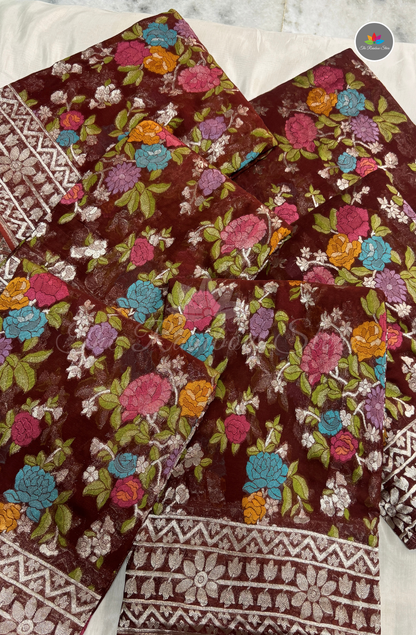 Banarasi  Khaddi Georget - Coffee Brown