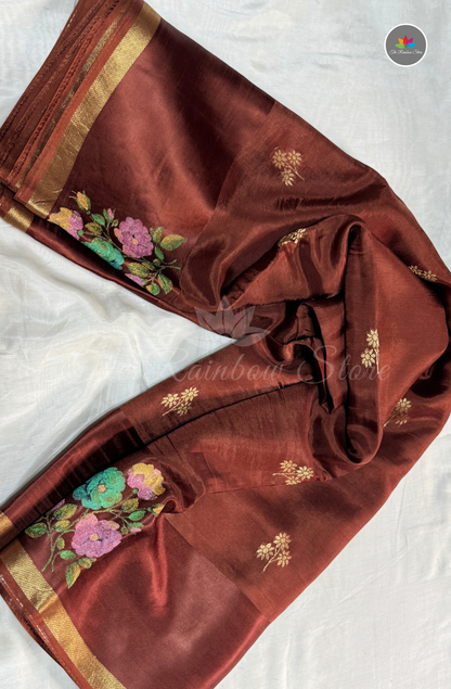 Organza Silk Saree - Coffee Brown