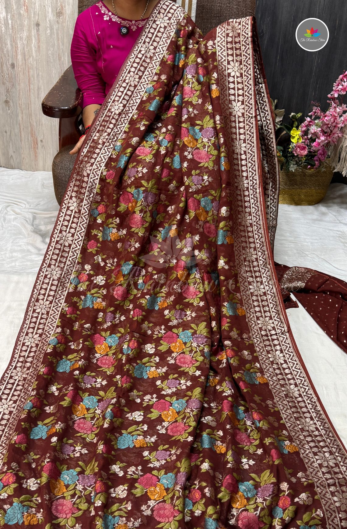 Banarasi  Khaddi Georget - Coffee Brown
