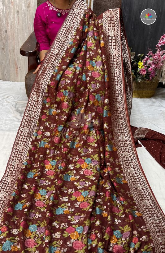 Banarasi  Khaddi Georget - Coffee Brown