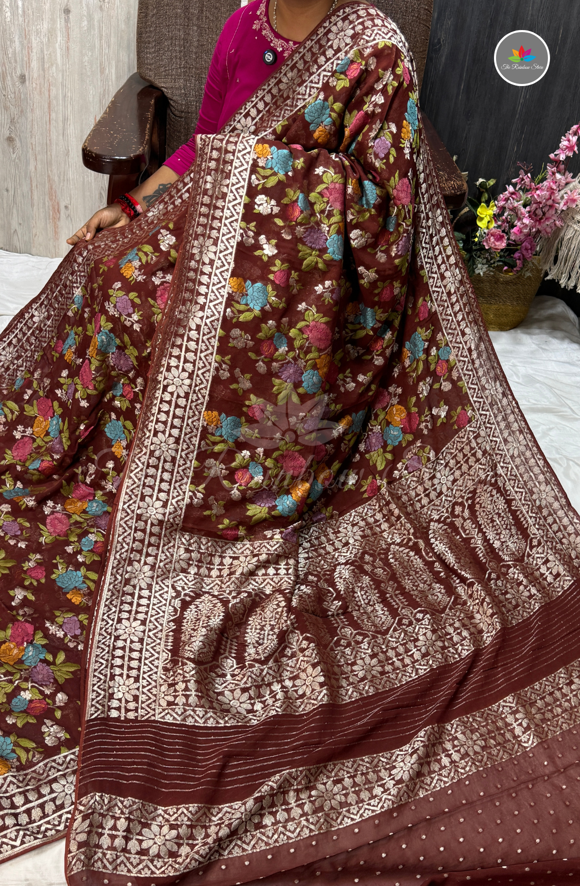 Banarasi  Khaddi Georget - Coffee Brown