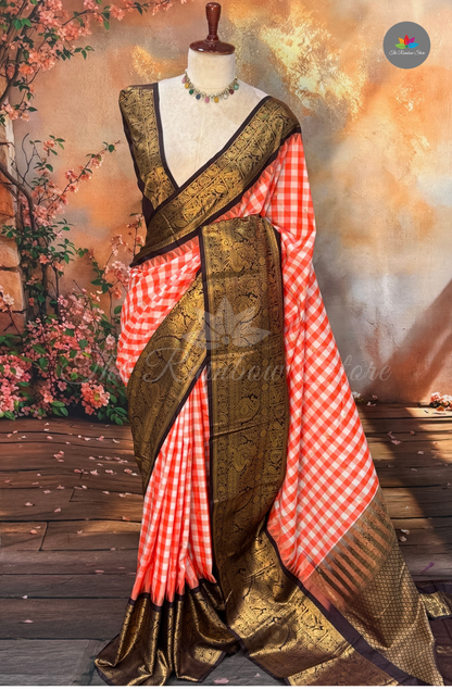 Gadwal Saree - Coral Pink