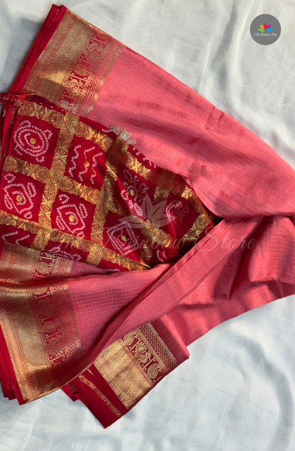 Crepe Silk  Saree - Coral Pink