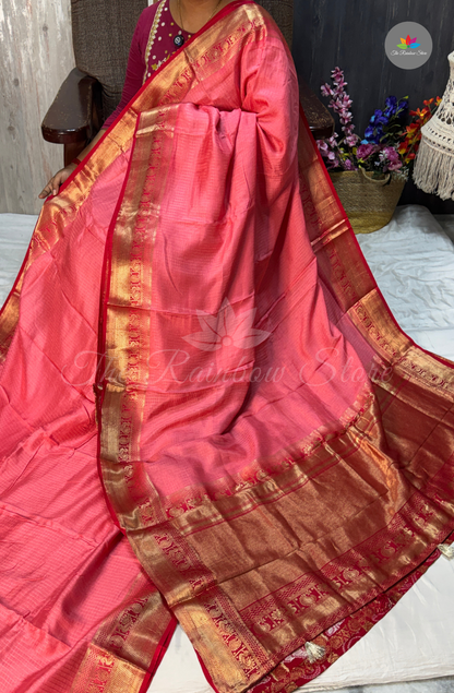 Crepe Silk  Saree - Coral Pink