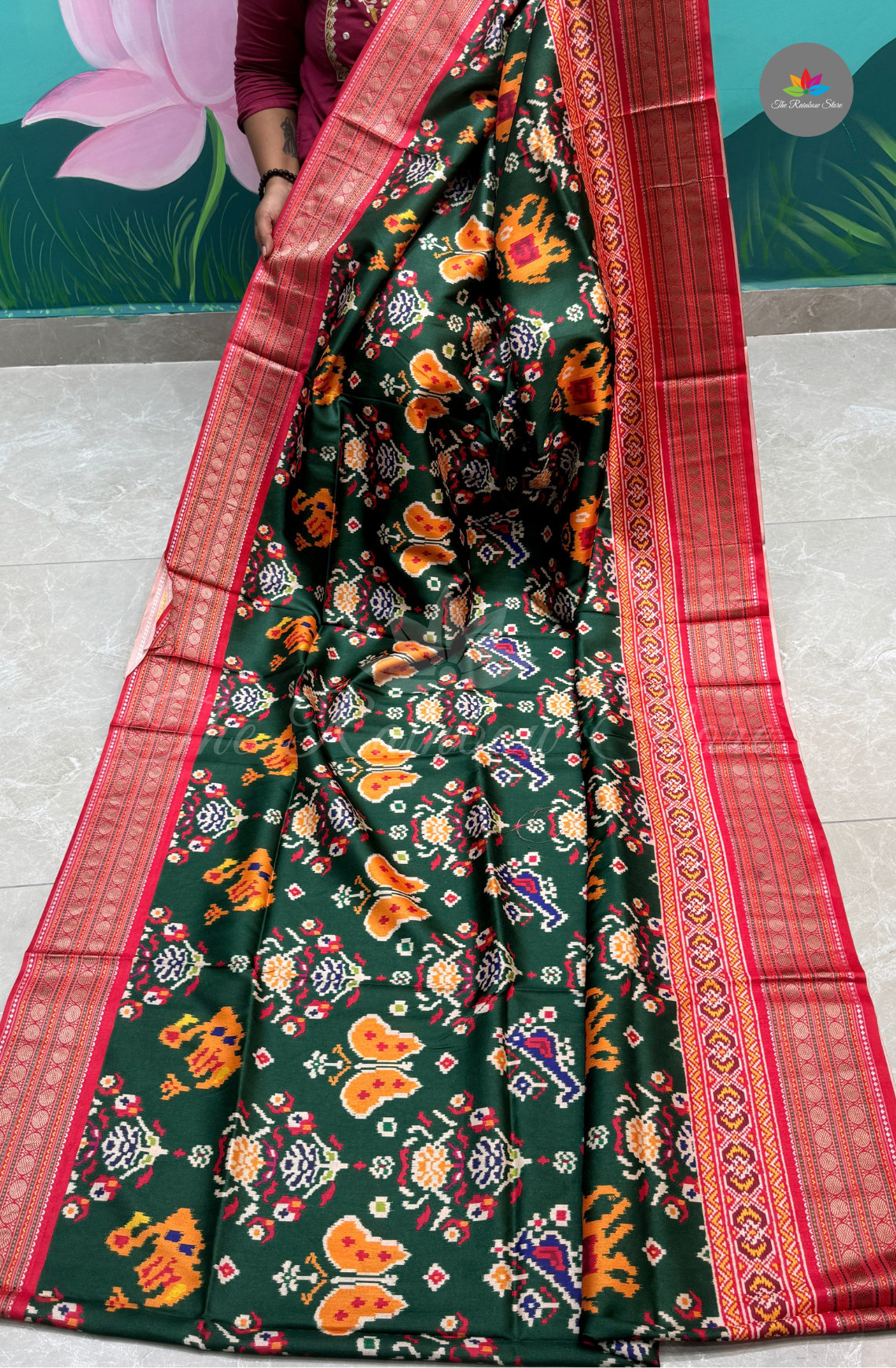 Semi Patola Silk - Dark Bottle Green