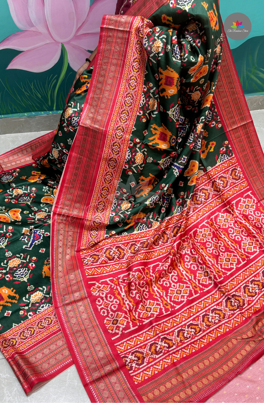 Semi Patola Silk - Dark Bottle Green