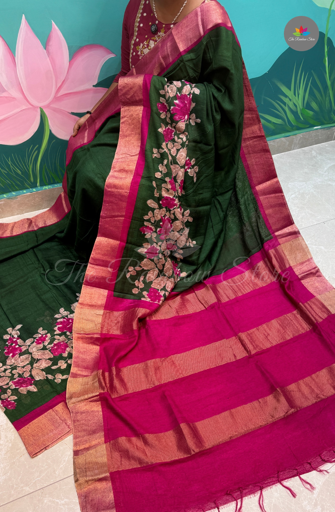 Bhagalpur Saree - Dark Green