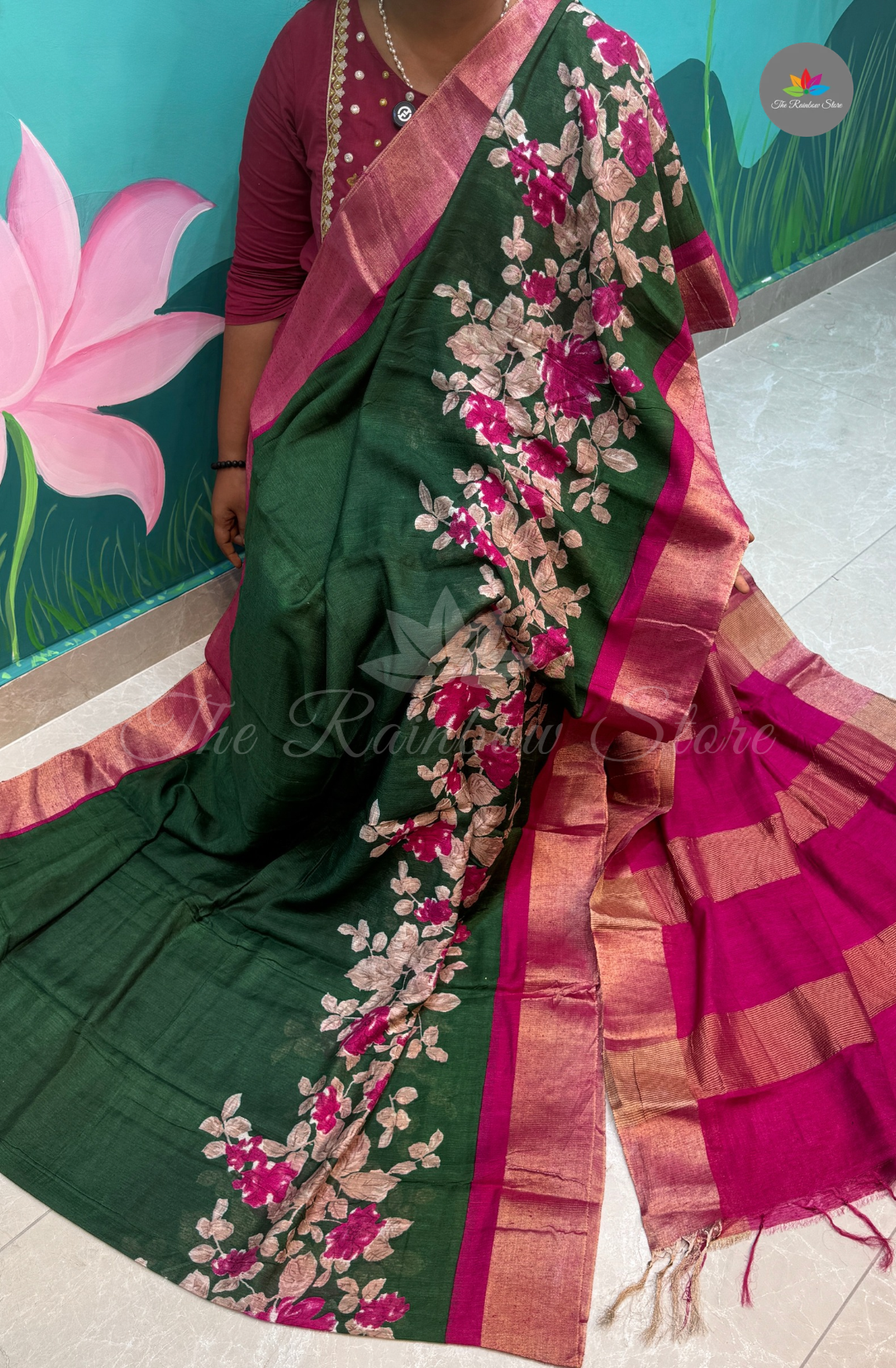 Bhagalpur Saree - Dark Green