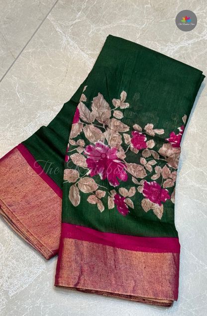 Bhagalpur Saree - Dark Green