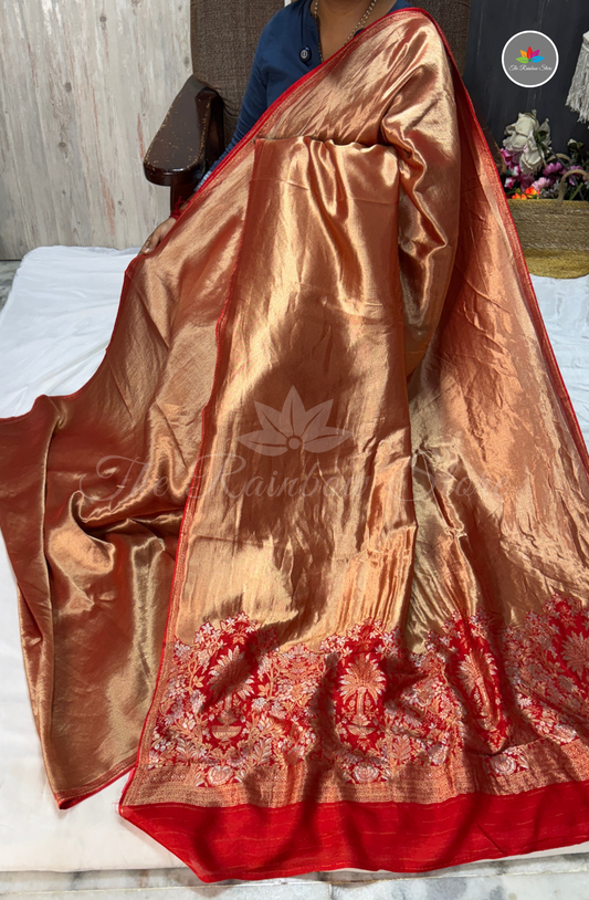 Banarasi Brocade Tissue Saree - Dark Red