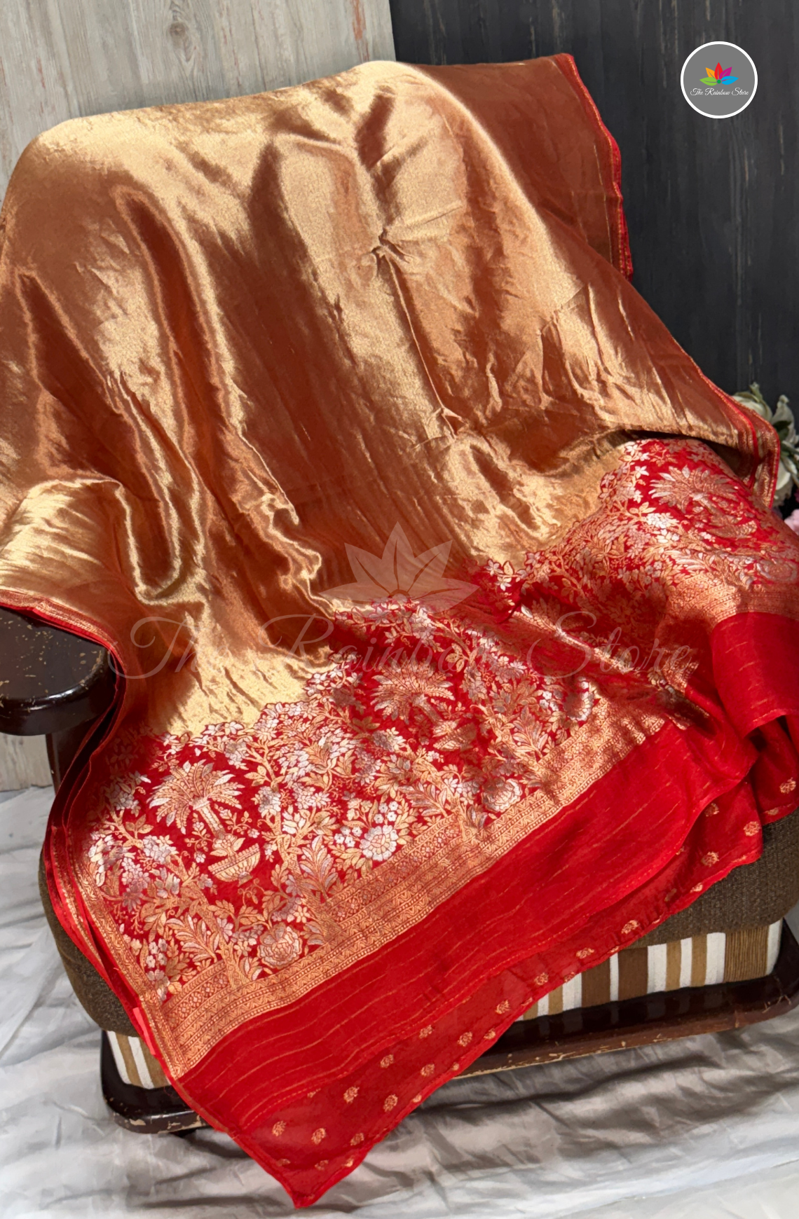 Banarasi Brocade Tissue Saree - Dark Red