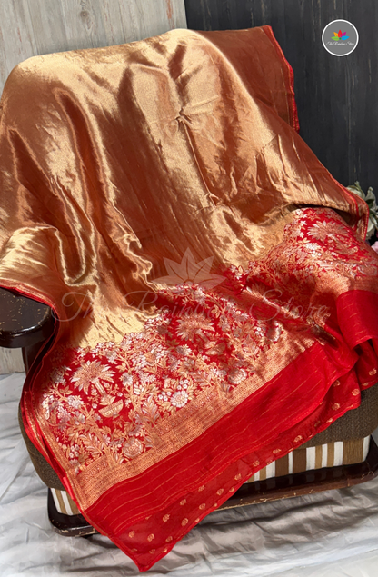Banarasi Brocade Tissue Saree - Dark Red
