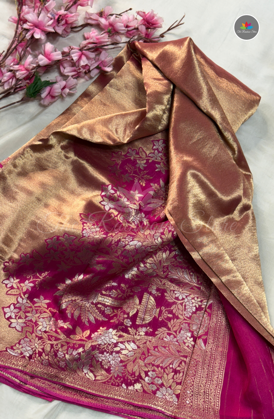Banarasi Brocade Tissue Saree - Dark pink