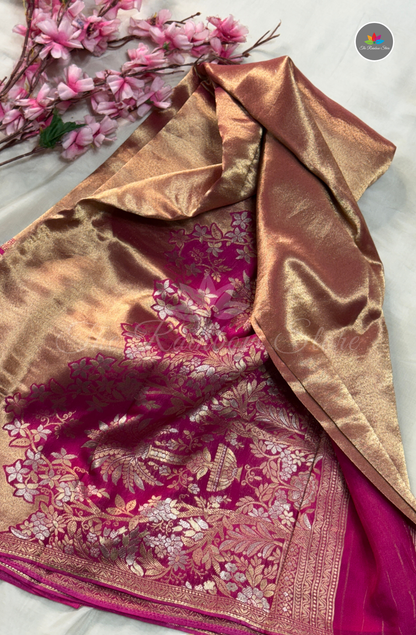 Banarasi Brocade Tissue Saree - Dark pink