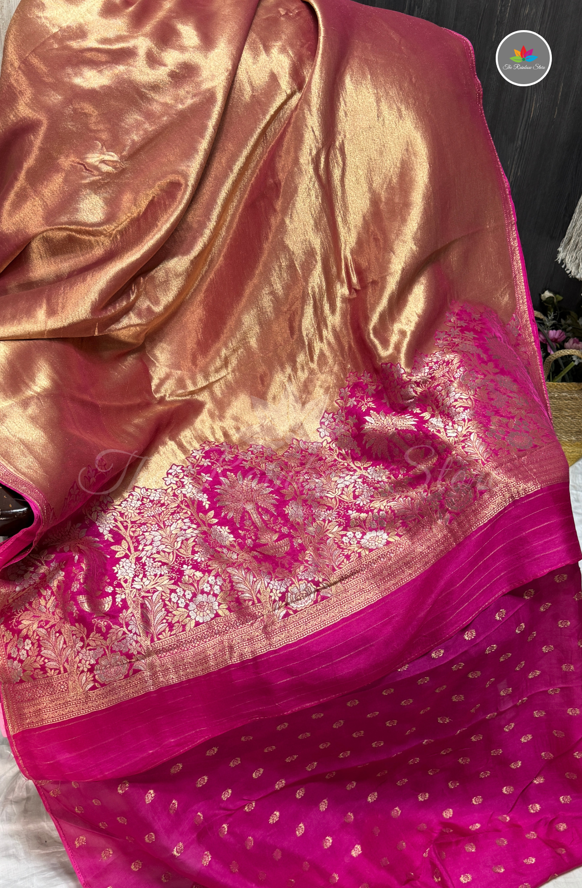 Banarasi Brocade Tissue Saree - Dark pink