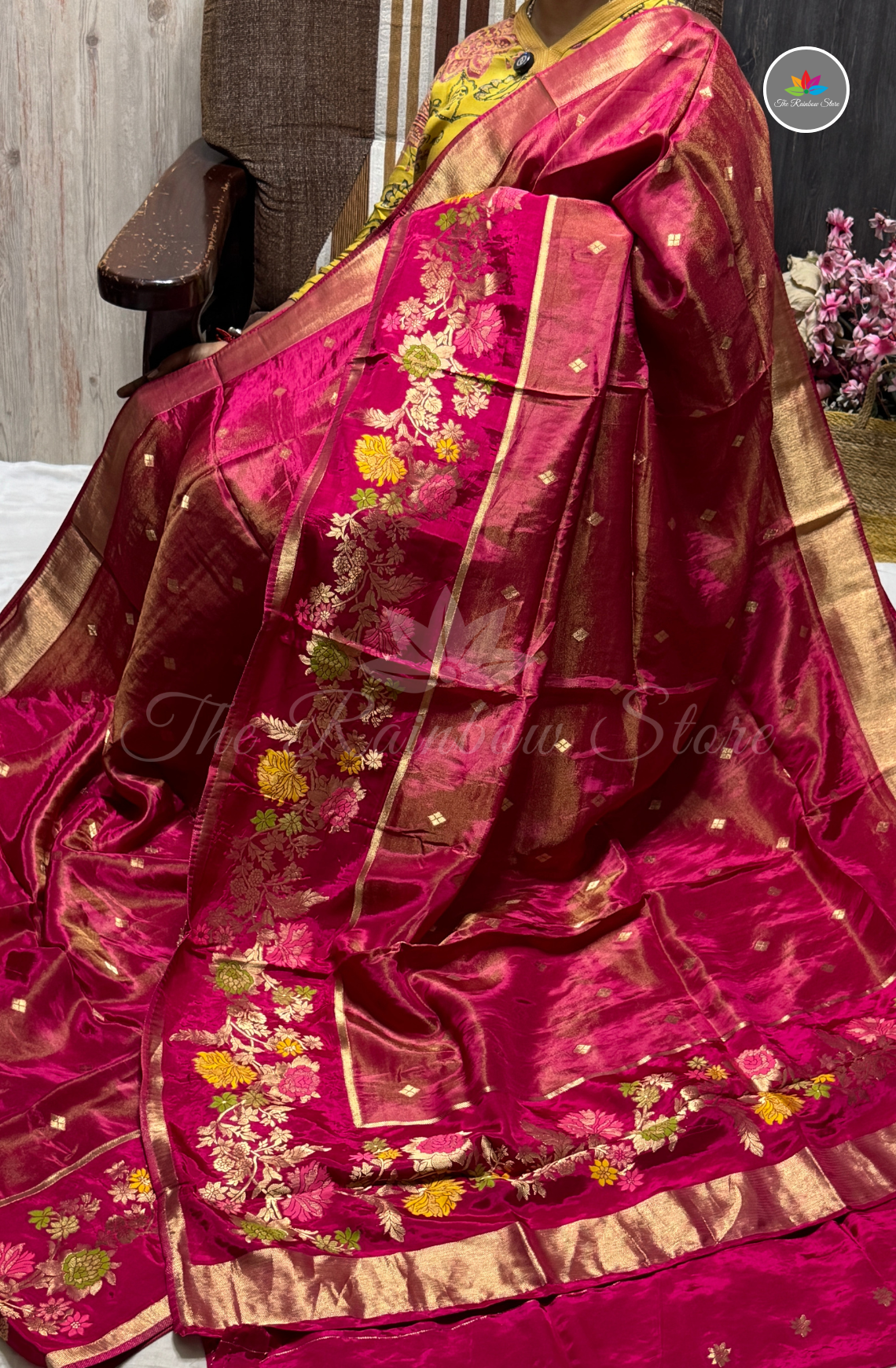 Imported Satin Mushru Saree - Dark Pink