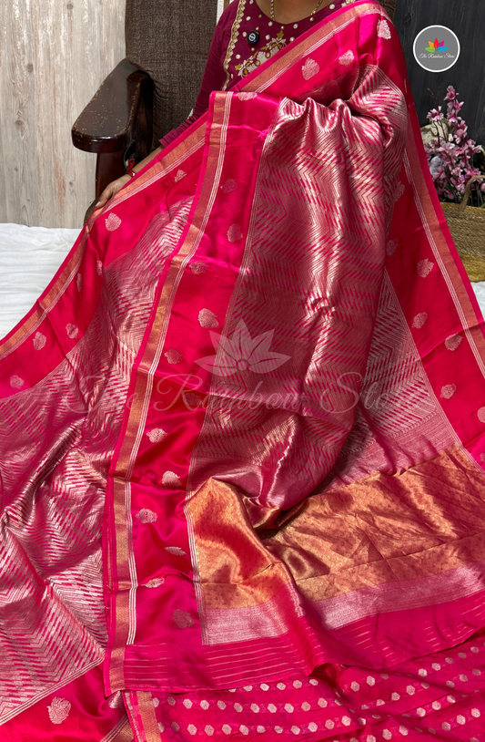 Banarasi Brocade Tissue Saree - Dark pink