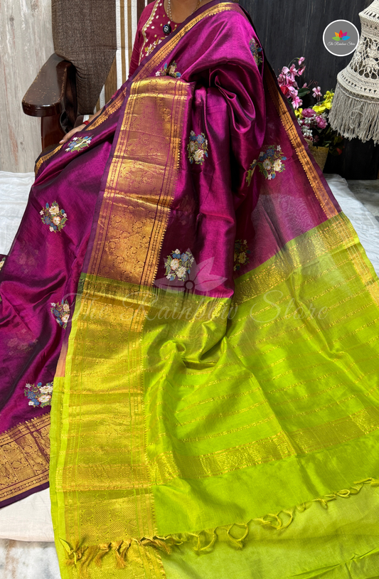 Mangalagiri Handloom Pattu Saree – Deep Magenta Purple