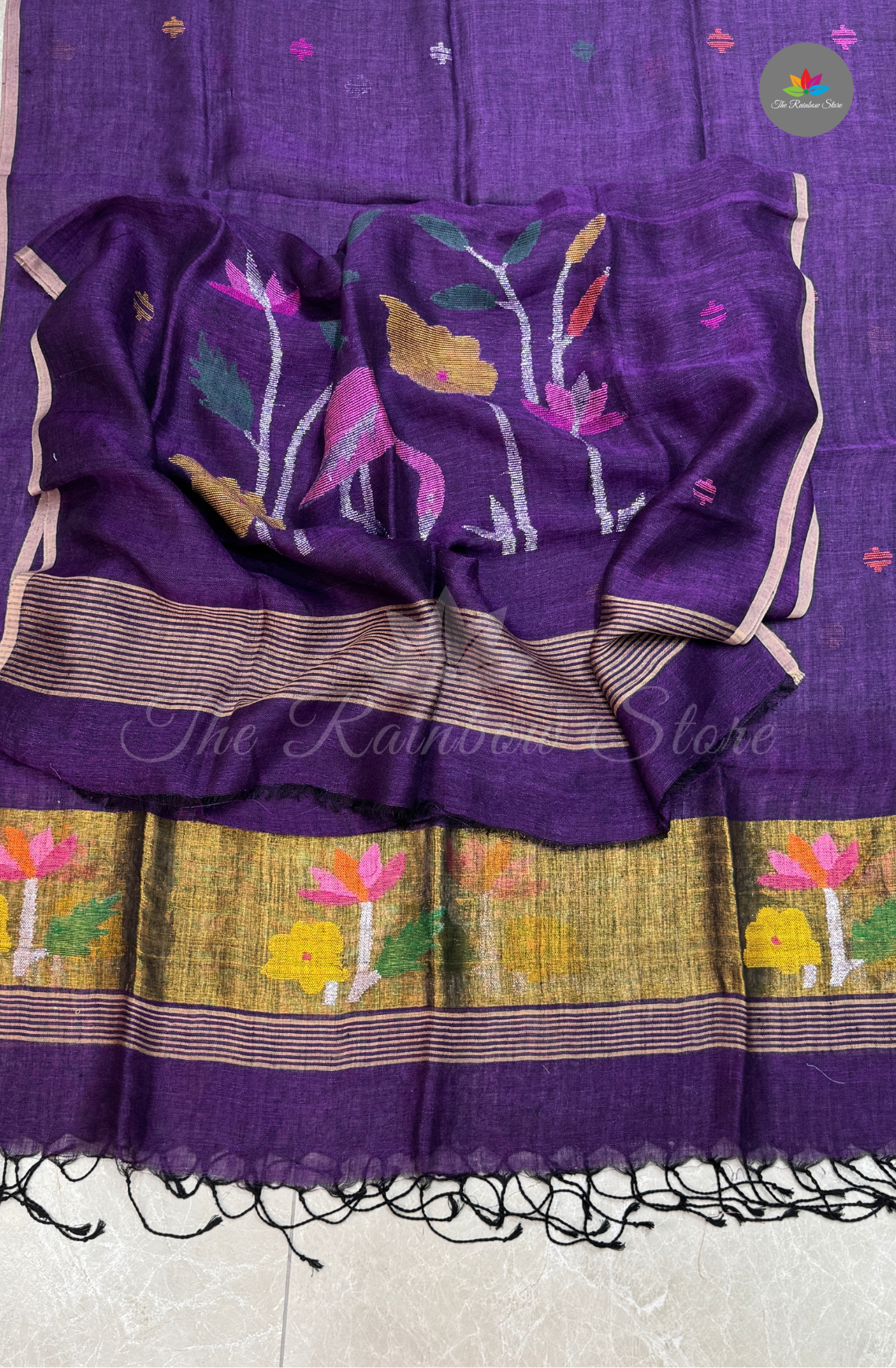 Pure Linen Jamdani Salwar Suit (2 pcs set) - Deep Purple