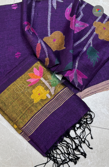 Pure Linen Jamdani Salwar Suit (2 pcs set) - Deep Purple