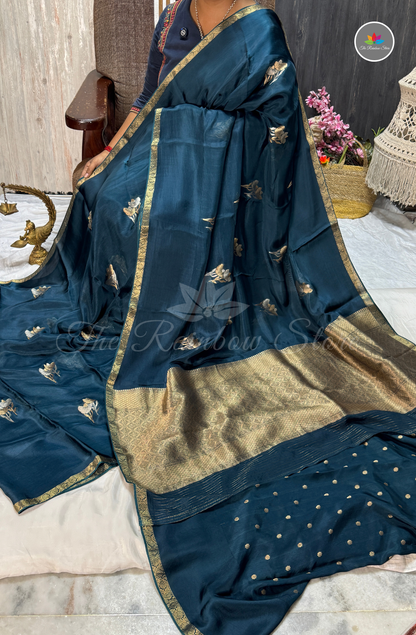 Organza Silk Saree - Deep Teal Blue