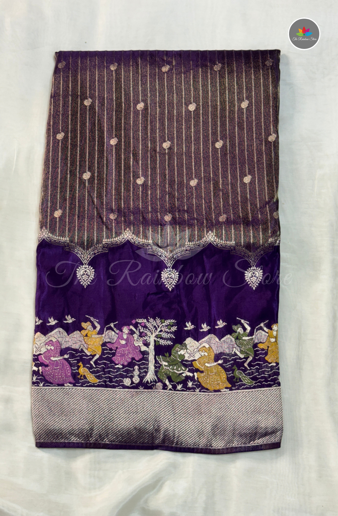 Imported Satin Tissue Mushru Saree - Deep Violet with Silver Zari