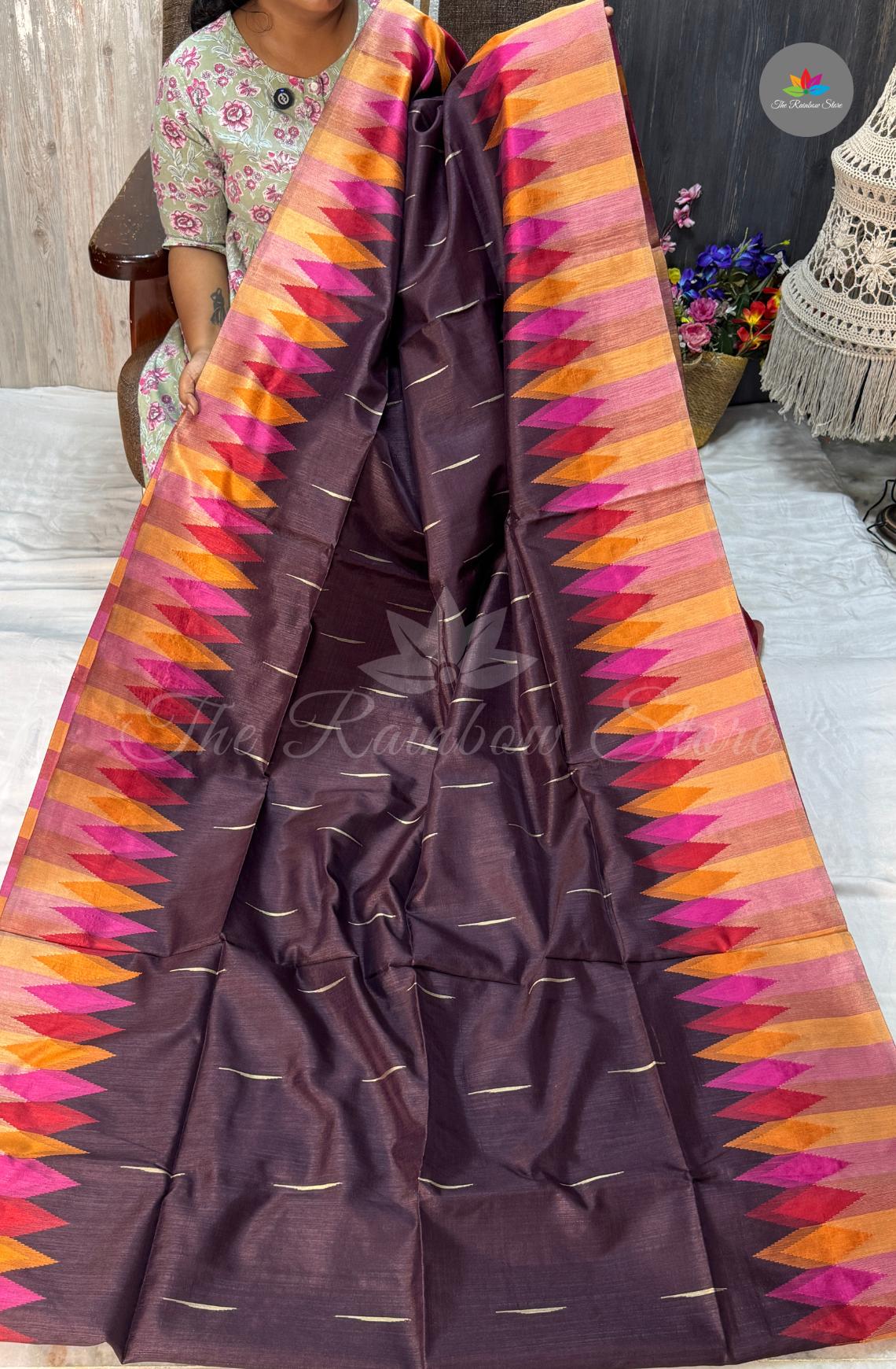 Ikkat Tusser Silk With Jamdani Weaves - Deep Wine Purple