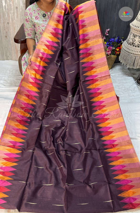 Ikkat Tusser Silk With Jamdani Weaves - Deep Wine Purple