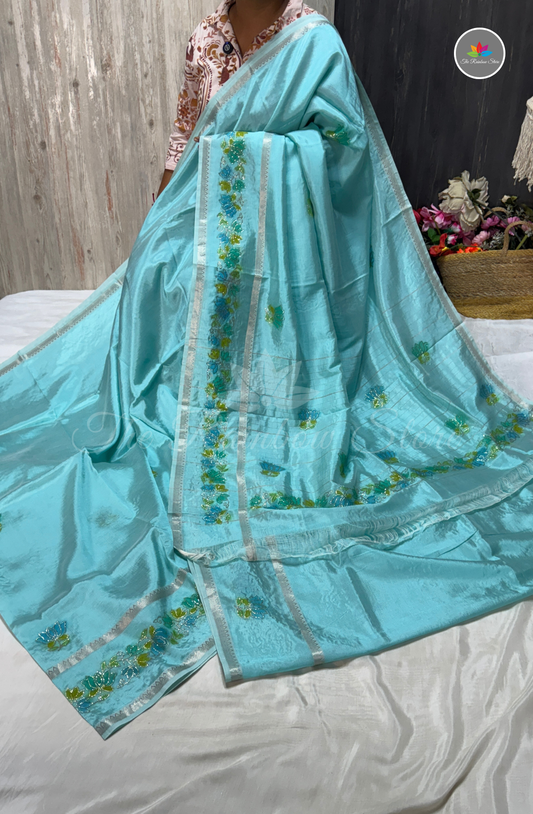 Designer Mangalagiri Saree - Aqua Blue