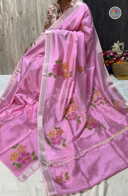 Designer Mangalagiri Saree - Blush Pink